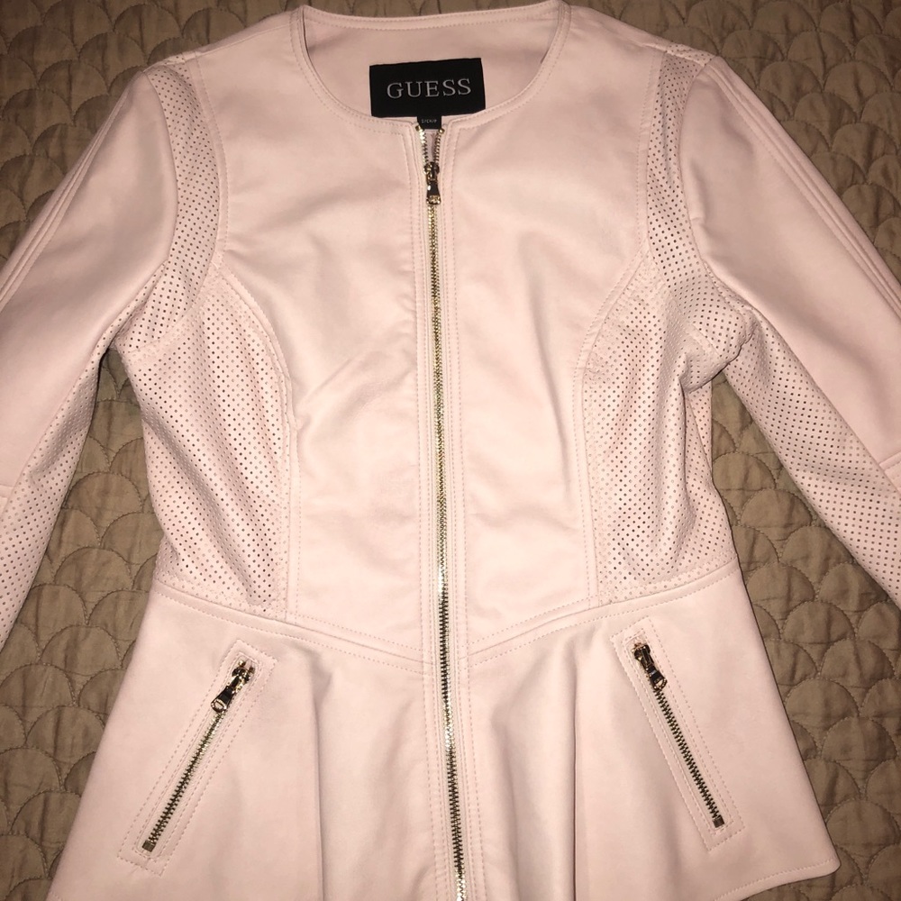 BNT vegan Pink leather Guess jacket. Size small